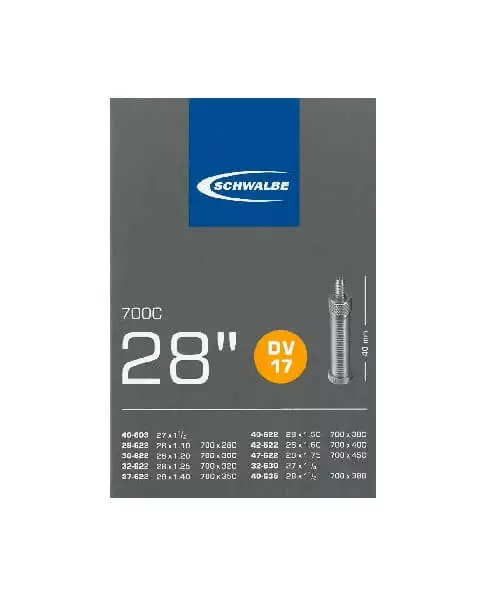 Schwalbe DV17 Slange 700x28-45C Med Almindelig Ventil 3 Schwalbe DV17 Slange 700x28-45C Med Almindelig Ventil